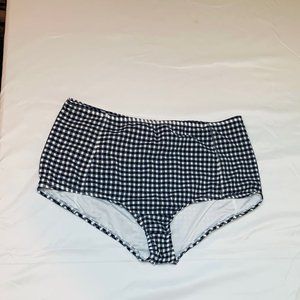 J. Crew Women's High-Rise Bikini Bottom, Navy Blue & White Gingham Size L Large
